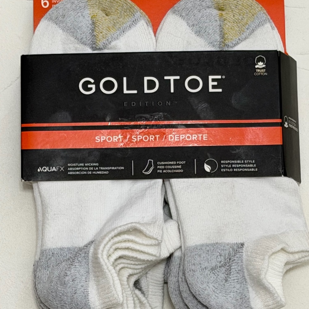 NWT 6-Pairs Gold Toe Men's No Show Sport Socks in White 6-12.5